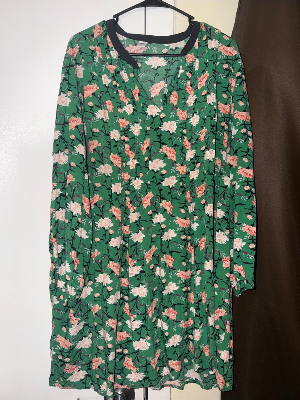 Old Navy Green Floral A-Line Skirt with Pink & White Blooms